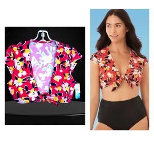 Beach Betty Swim Top Medium NWT Retro Floral Padded Cap Sleeve by Miracle Brands